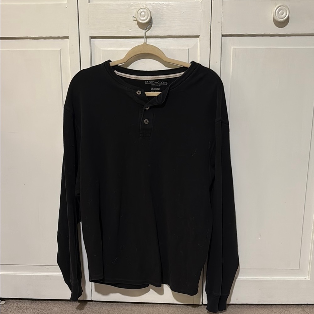 Black Long Sleeve Henley Shirt